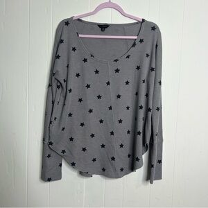 Lucky Brand Star Print Waffle Knit Scoop Neck Long Sleeve Top